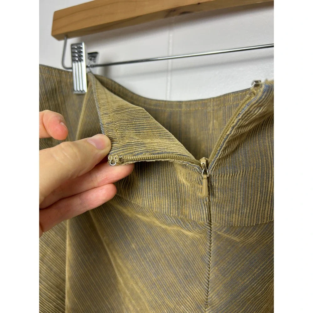 Vintage‎ Talbots Skirt Women's 10 A Line corduroy Tan Blue Frayed Hem modest